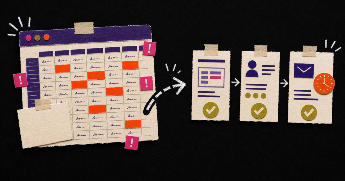 Een papieren spreadsheet die verandert in een simpele automatische workflow.