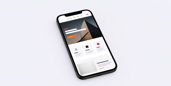 Smartphone met een live website op een opgeruimd wit bureau